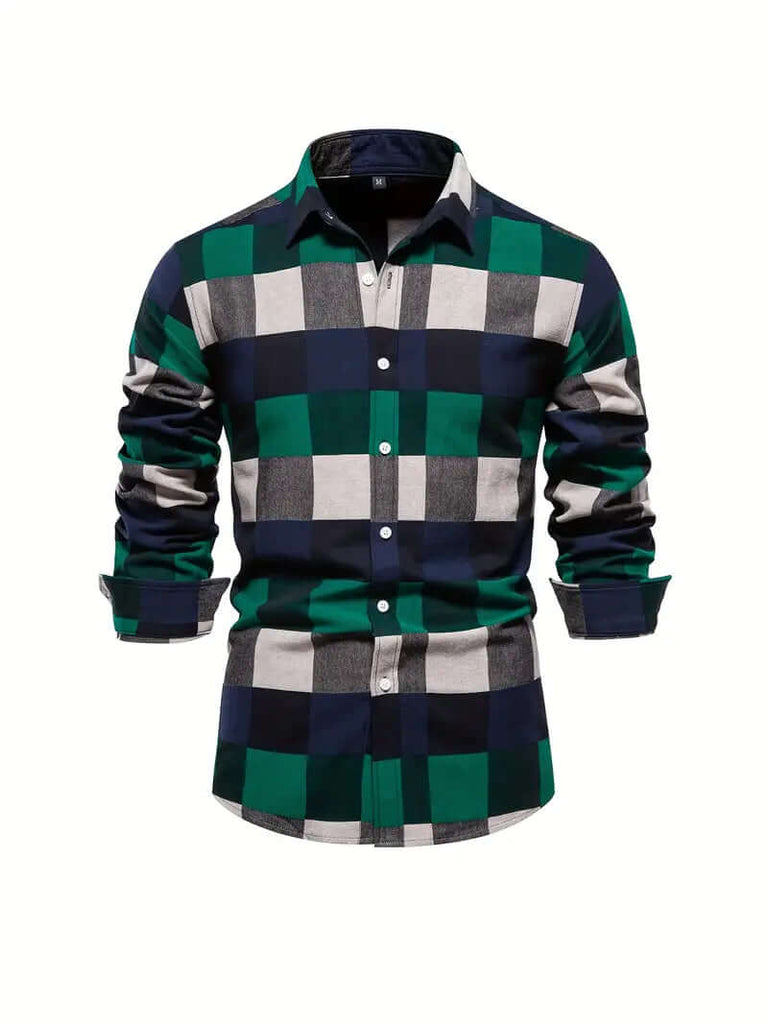 John color block long sleeve button down shirt for men-DESTINY