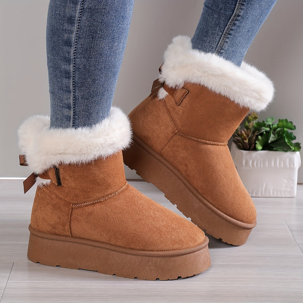 Stylish, thermo-lined plush boots with bow knot-DESTINY