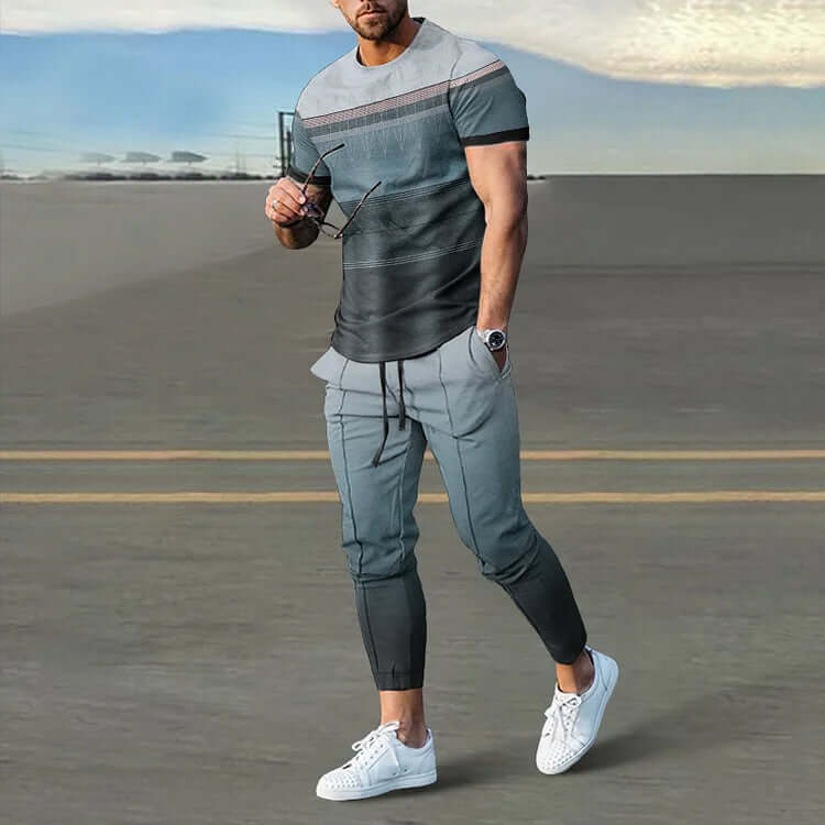Men's Wavy Gradient T-Shirt And Pants Co-Ord-DESTINY