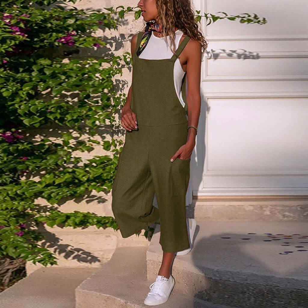 Cotton Linen Casual Loose Suspender Jumpsuit-DESTINY