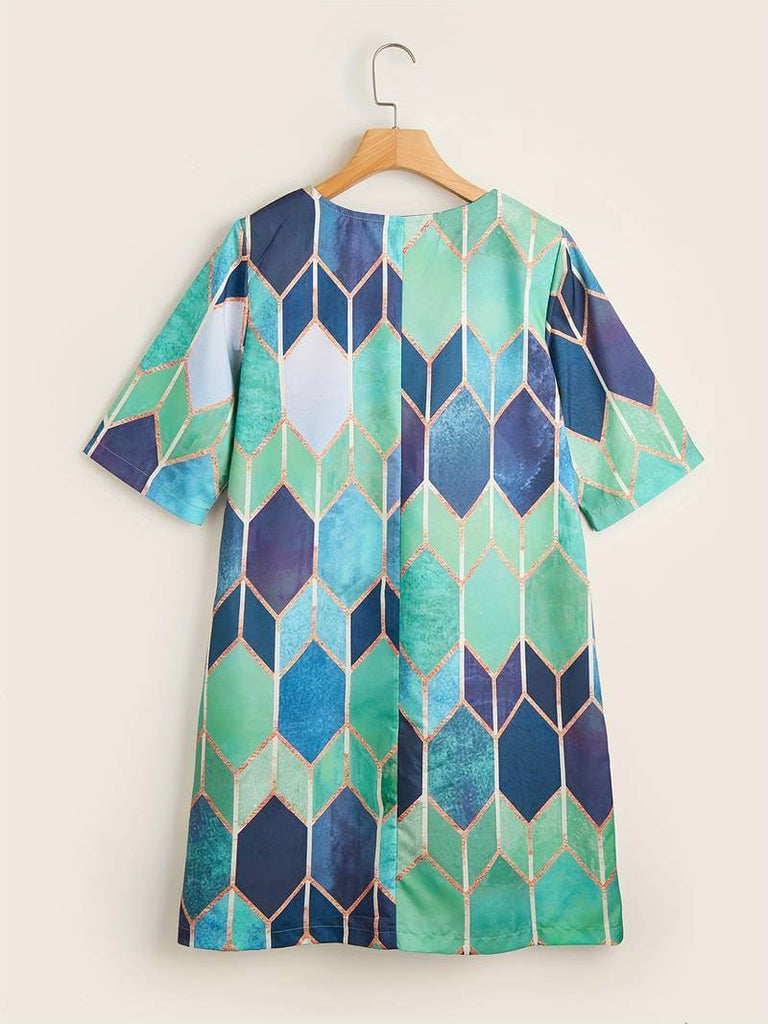 Mosaic - Long dress with V-neck and multicoloured print-DESTINY