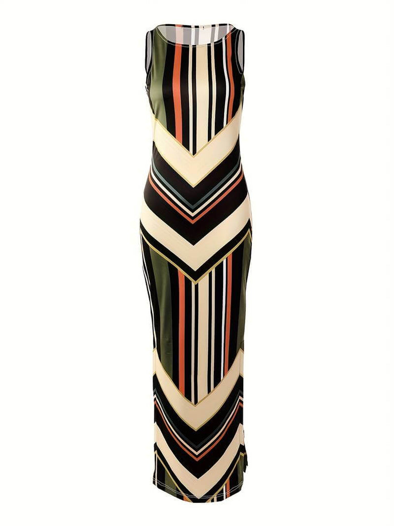 Wandra - Striped maxi dress with pattern-DESTINY