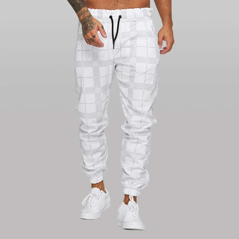 Checkered striped drawstring trousers for men-DESTINY