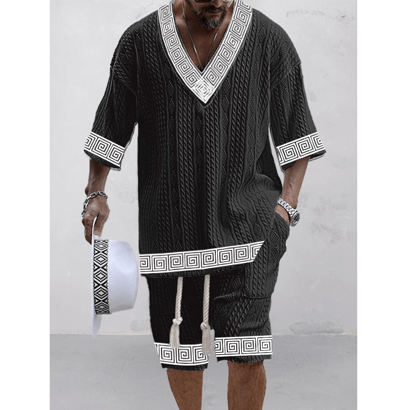 Men's Printed Short Sleeve Shorts Textured Set 22241867L-DESTINY