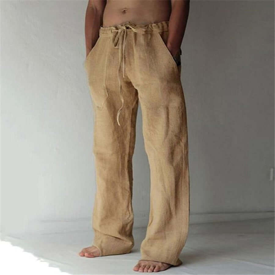 Anton - Leisure trousers made of linen, single-coloured, for men-DESTINY