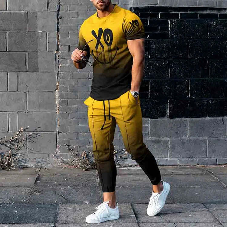 Doodle Gradient Smiley Print T-Shirt And Pants Co-Ord-DESTINY