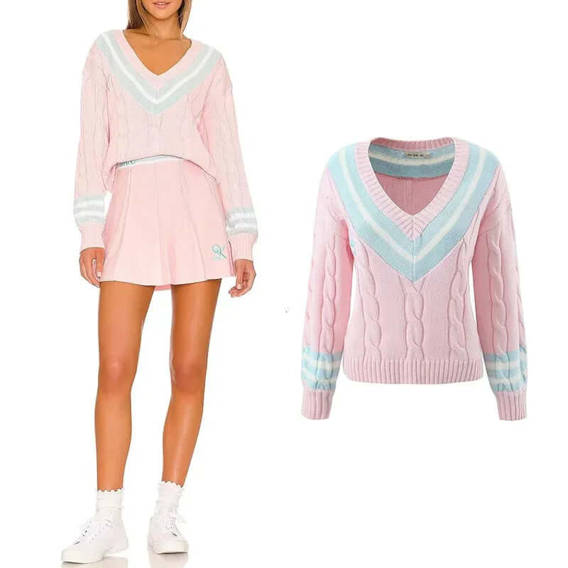 Cable knit tennis jumper and pleated skirt set-DESTINY