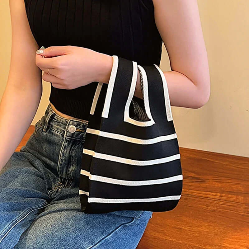 Zara - Chic striped canvas tote bag-DESTINY