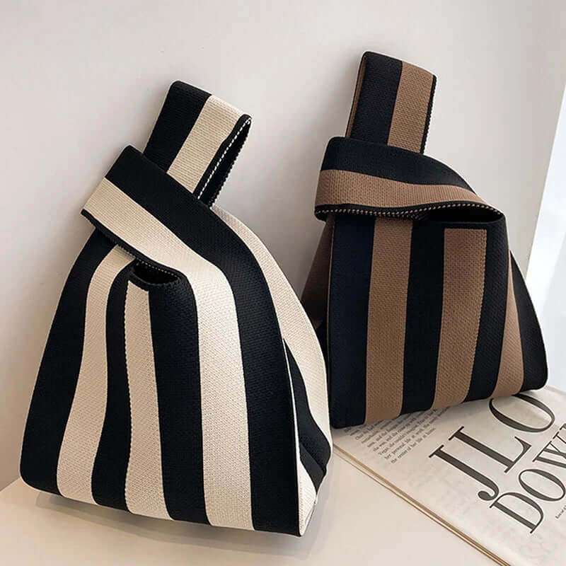 Zara - Chic striped canvas tote bag-DESTINY