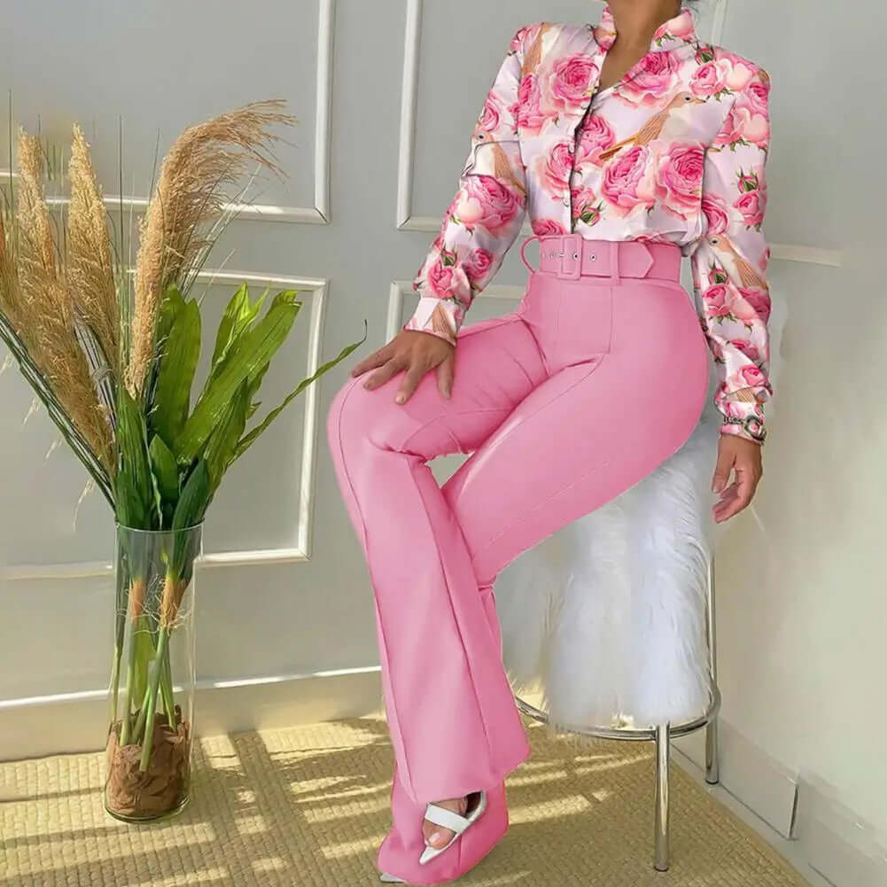 Charlotte - Flare trousers with matching blouse in floral print-DESTINY