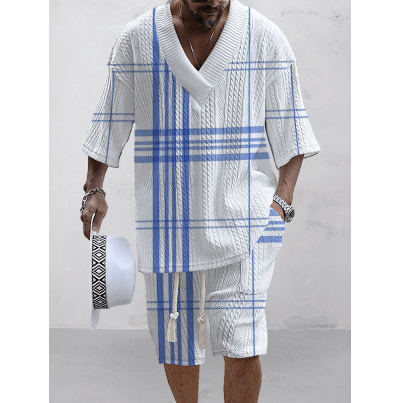 Men's Printed Short Sleeve Shorts Textured Set 42671434L-DESTINY