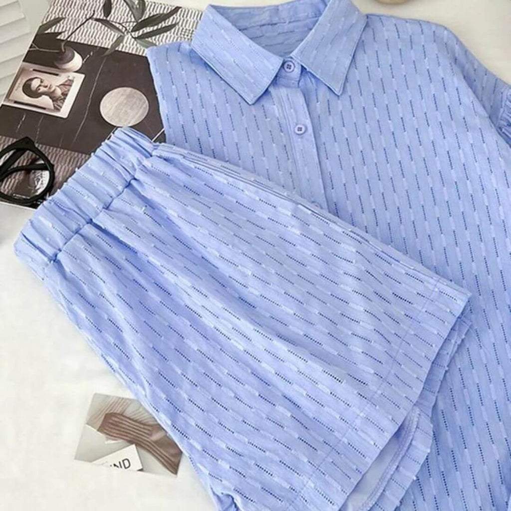 Jennie - Textured set with blouse and shorts-DESTINY