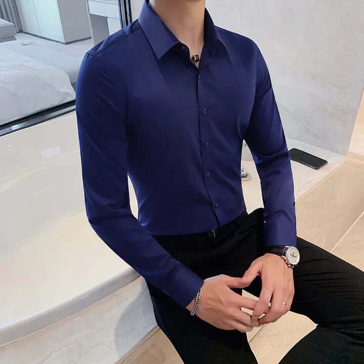 Elegant men's business shirt with a slim fit and square collar-DESTINY