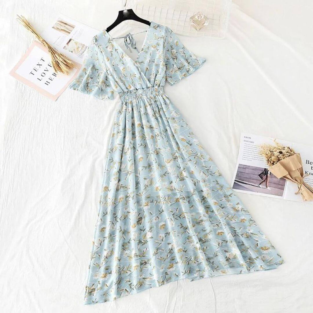 Clarissa - Elegant floral print midi dress-DESTINY