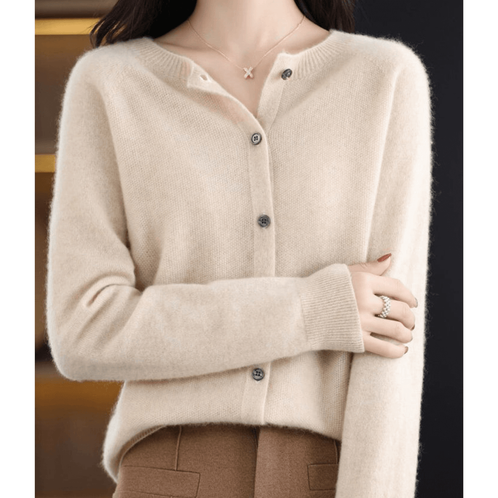 Pure Merino Wool-like Ladies O-neck Cardigan Cashmere-like Sweater-DESTINY