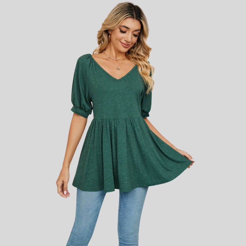 Elise - Wide flared peplum top with V-neckline-DESTINY