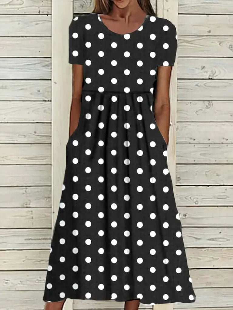 Eleanor – airy, short-sleeved, polka dot dress with a round neckline-DESTINY
