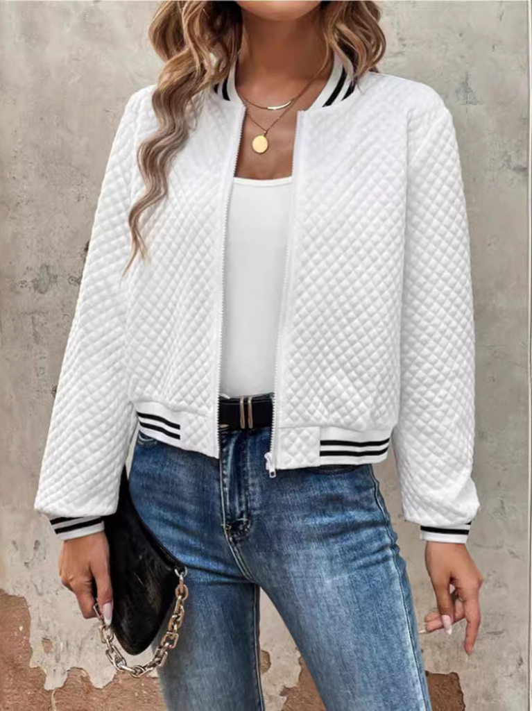 Casual bomber jacket with a light quilted pattern and striped details - Perfect for chilly days - Perfect for chilly days-DESTINY