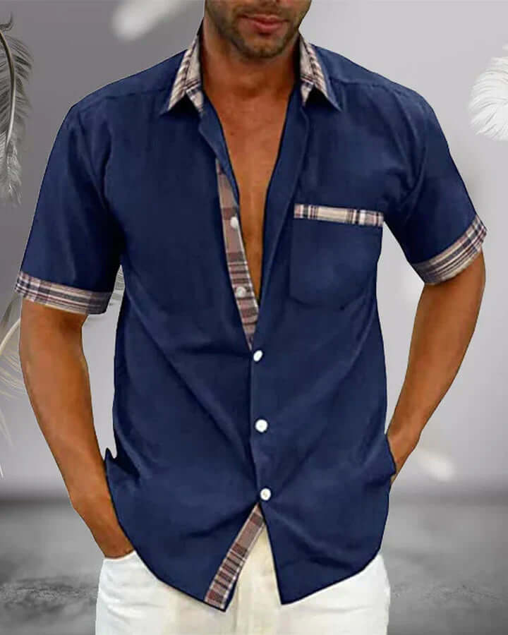 Short-sleeved shirt with contrast details – casual fit and trendy accents-DESTINY