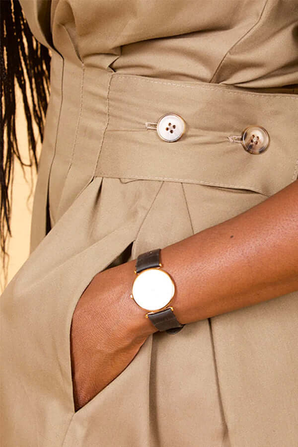 Fashion High Plicated Waist Dress With Porckets-DESTINY