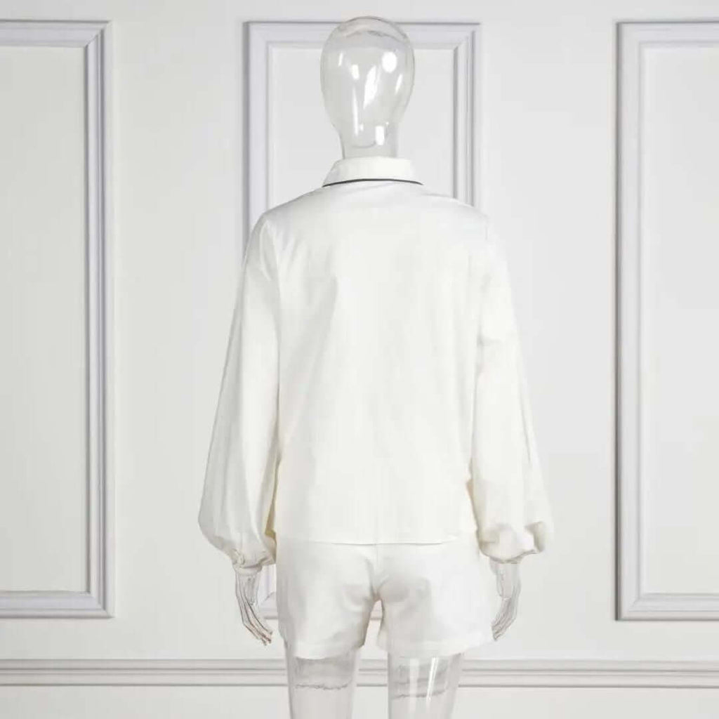 Vera - Elegant set with shirt blouse and shorts-DESTINY