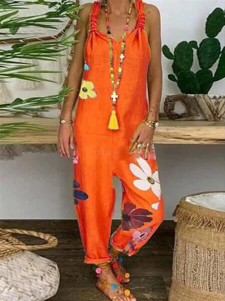 Daily Loose Casual Plus Size Linen Jumpsuit-DESTINY