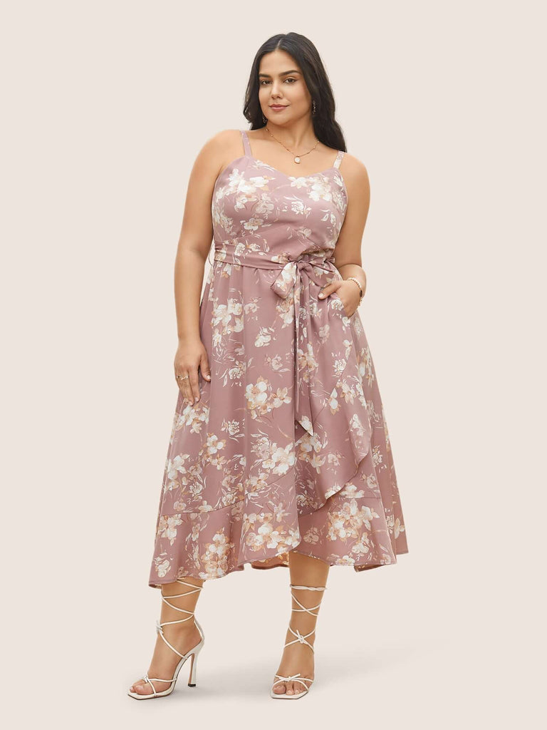 Floral Pocket Elastic Waist Adjustable Straps Dress-DESTINY