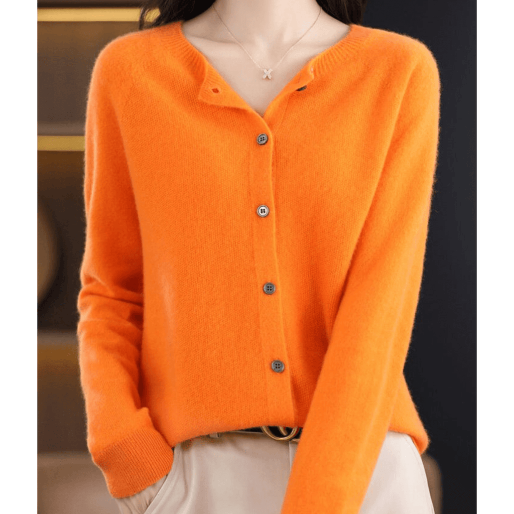 Pure Merino Wool-like Ladies O-neck Cardigan Cashmere-like Sweater-DESTINY