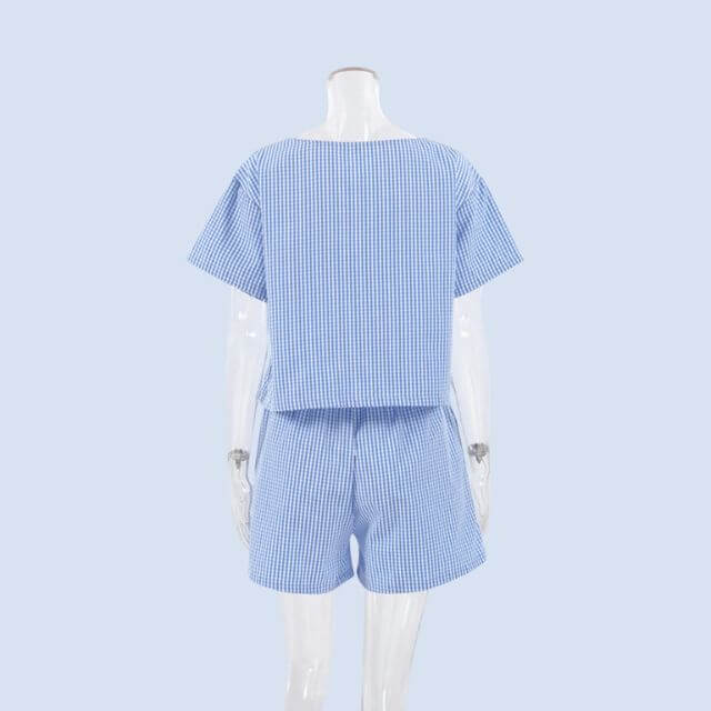 Harper - Gingham romper with keyhole neckline and bow detail-DESTINY