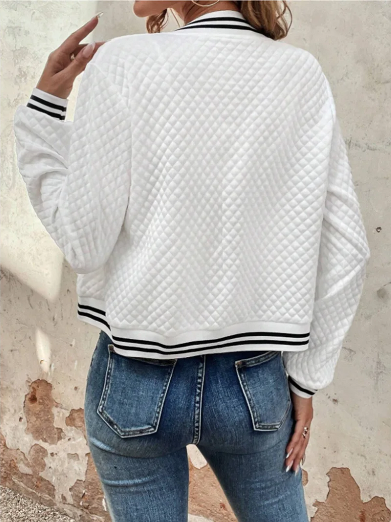Casual bomber jacket with a light quilted pattern and striped details - Perfect for chilly days - Perfect for chilly days-DESTINY