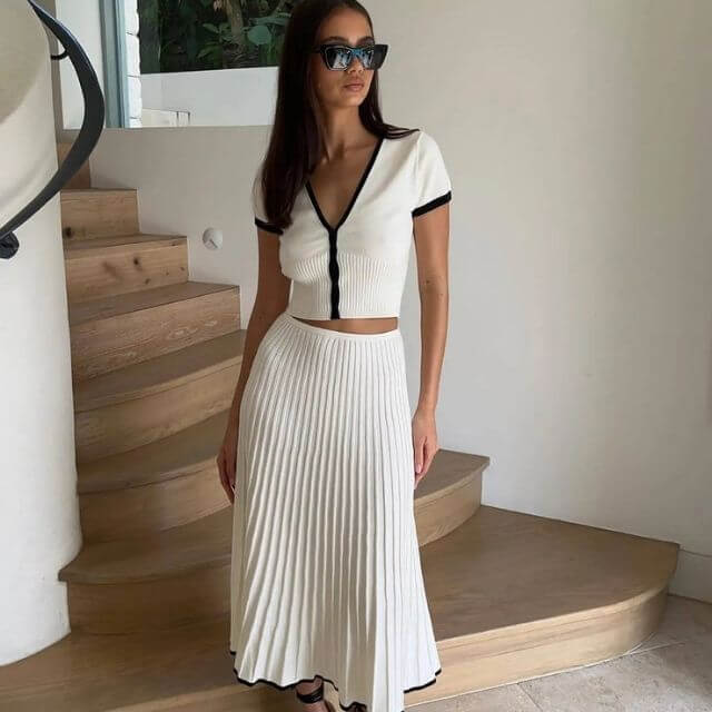 Ribbed knit set with contrasting trim-DESTINY