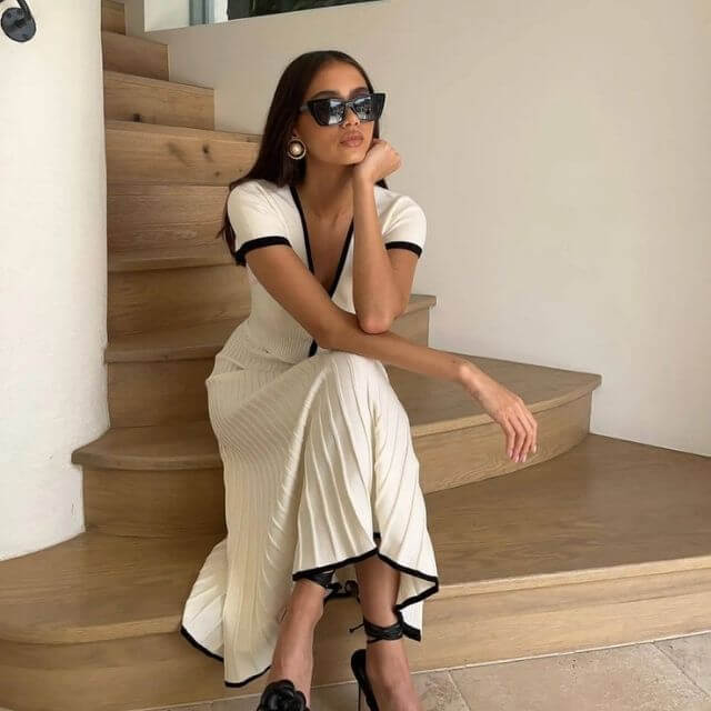 Ribbed knit set with contrasting trim-DESTINY