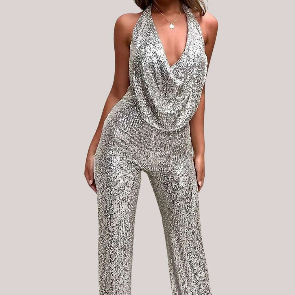 Elegant glitter jumpsuit with neckline-DESTINY
