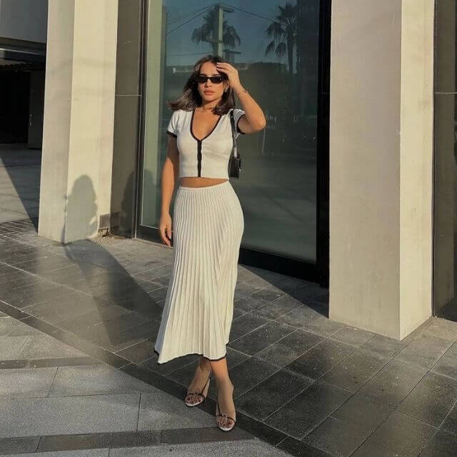 Ribbed knit set with contrasting trim-DESTINY