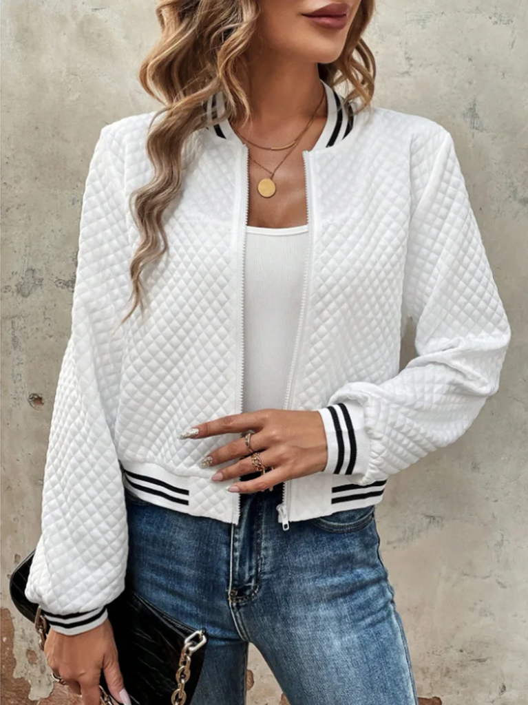 Casual bomber jacket with a light quilted pattern and striped details - Perfect for chilly days - Perfect for chilly days-DESTINY