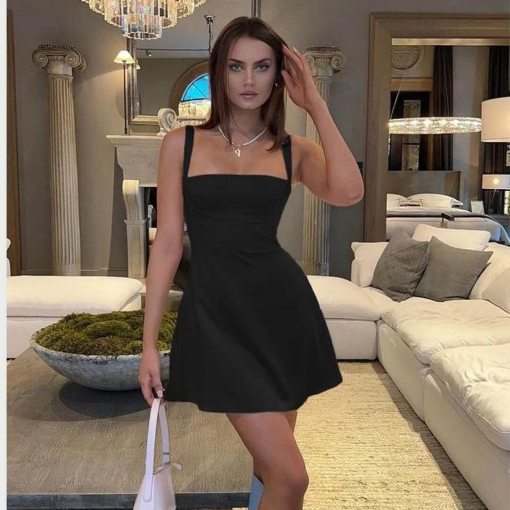 Gabriella - Simple A-line mini dress with square neckline-DESTINY