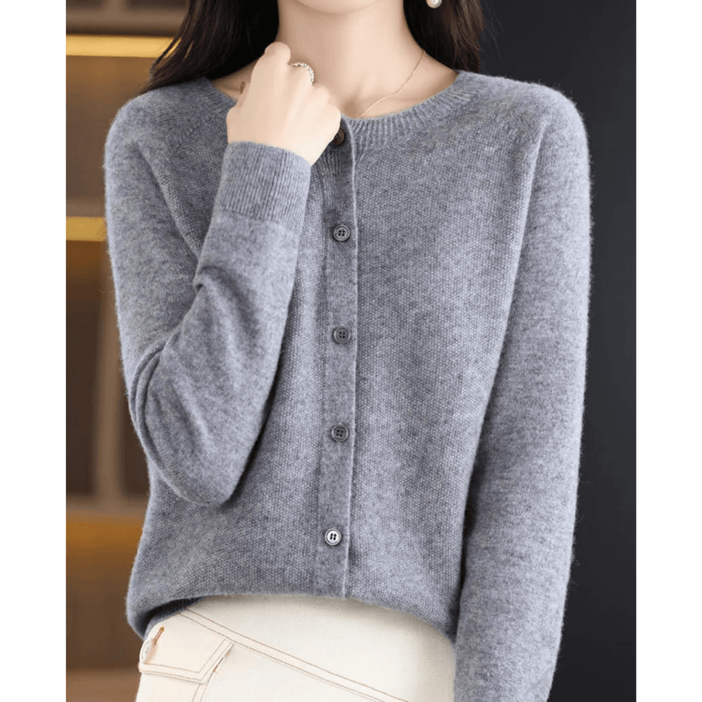 Pure Merino Wool-like Ladies O-neck Cardigan Cashmere-like Sweater-DESTINY