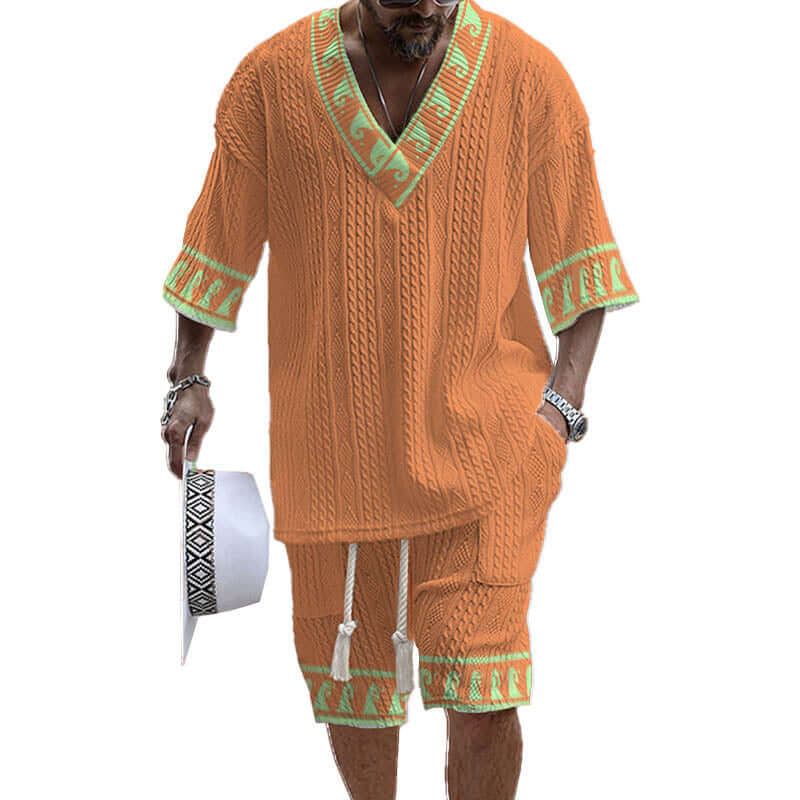 Men's Printed Short Sleeve Shorts Textured Set 48205375YY-DESTINY