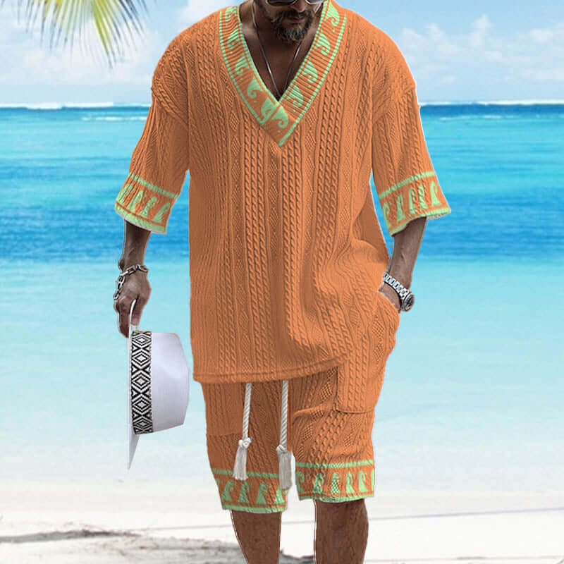 Men's Printed Short Sleeve Shorts Textured Set 48205375YY-DESTINY