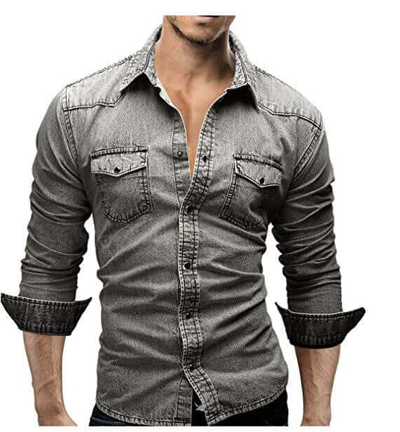 Hanno - Men's casual shirt with long sleeves in denim-DESTINY