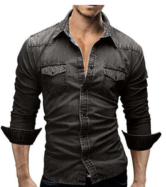 Hanno - Men's casual shirt with long sleeves in denim-DESTINY
