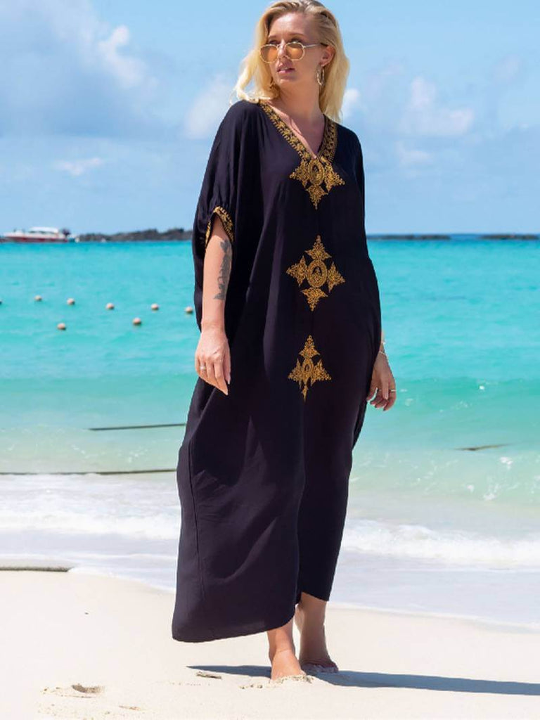 Felda - Elegant retro beach dress with V-neckline-DESTINY