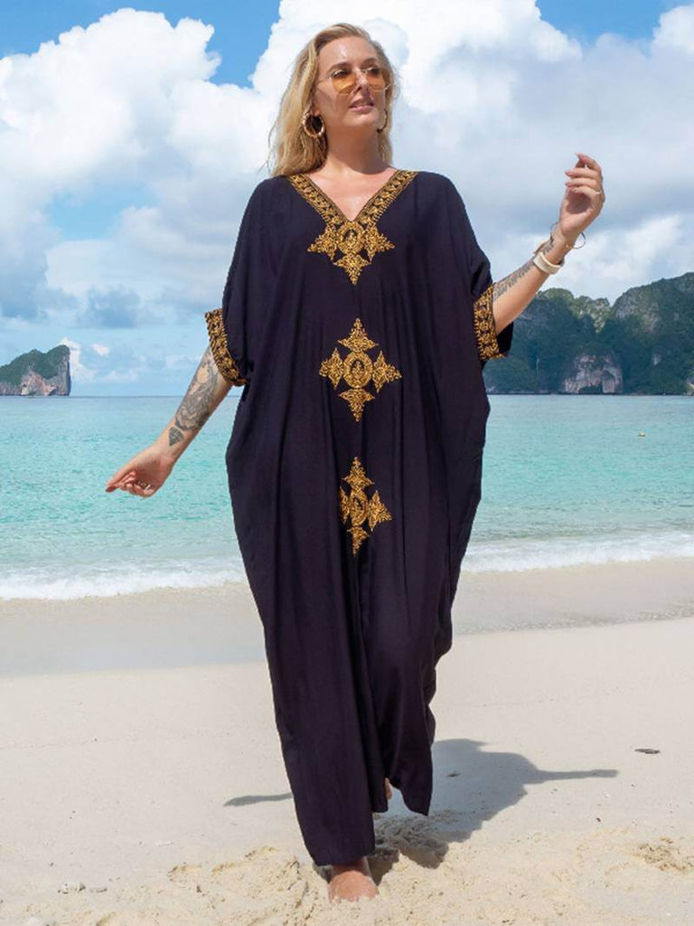 Felda - Elegant retro beach dress with V-neckline-DESTINY
