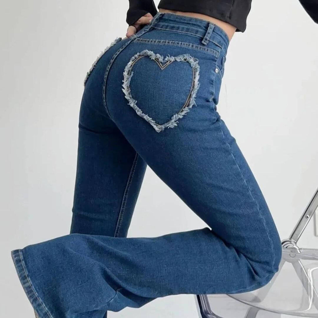 Ara | High-waisted jeans with heart fringes-DESTINY