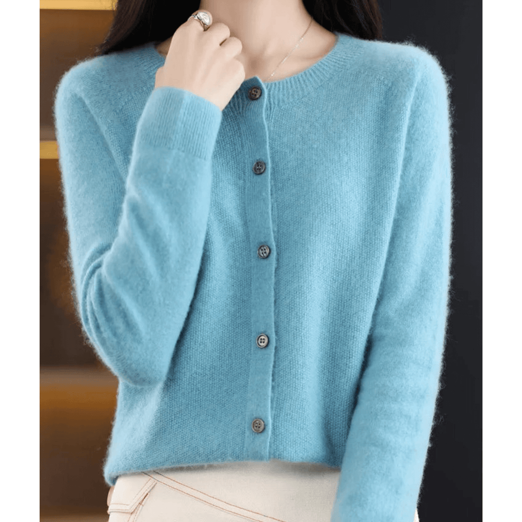 Pure Merino Wool-like Ladies O-neck Cardigan Cashmere-like Sweater-DESTINY