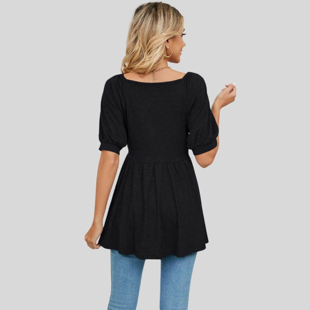 Elise - Wide flared peplum top with V-neckline-DESTINY