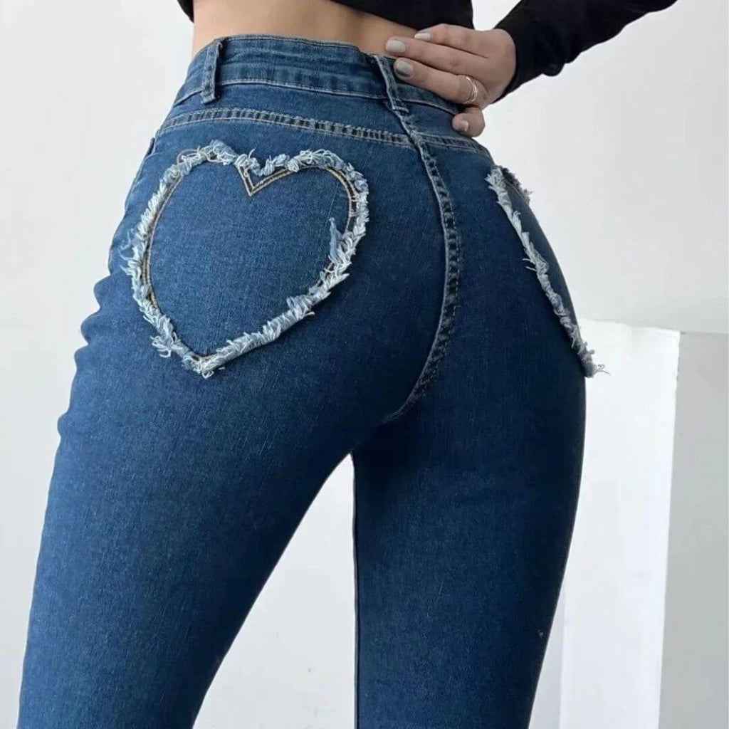 Ara | High-waisted jeans with heart fringes-DESTINY