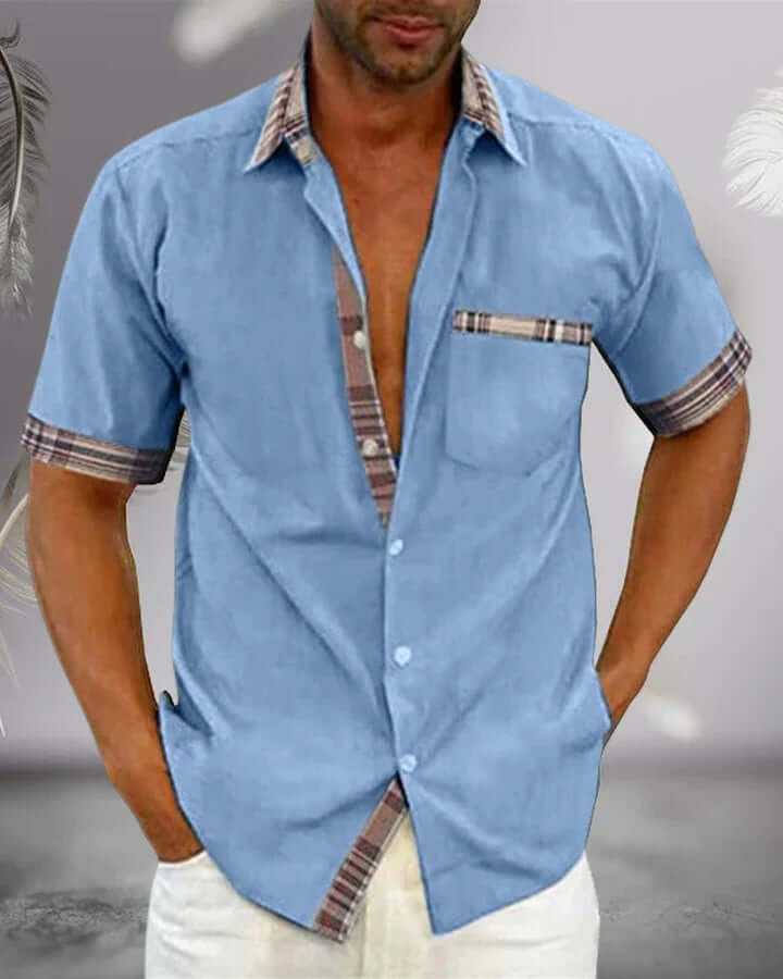 Short-sleeved shirt with contrast details – casual fit and trendy accents-DESTINY