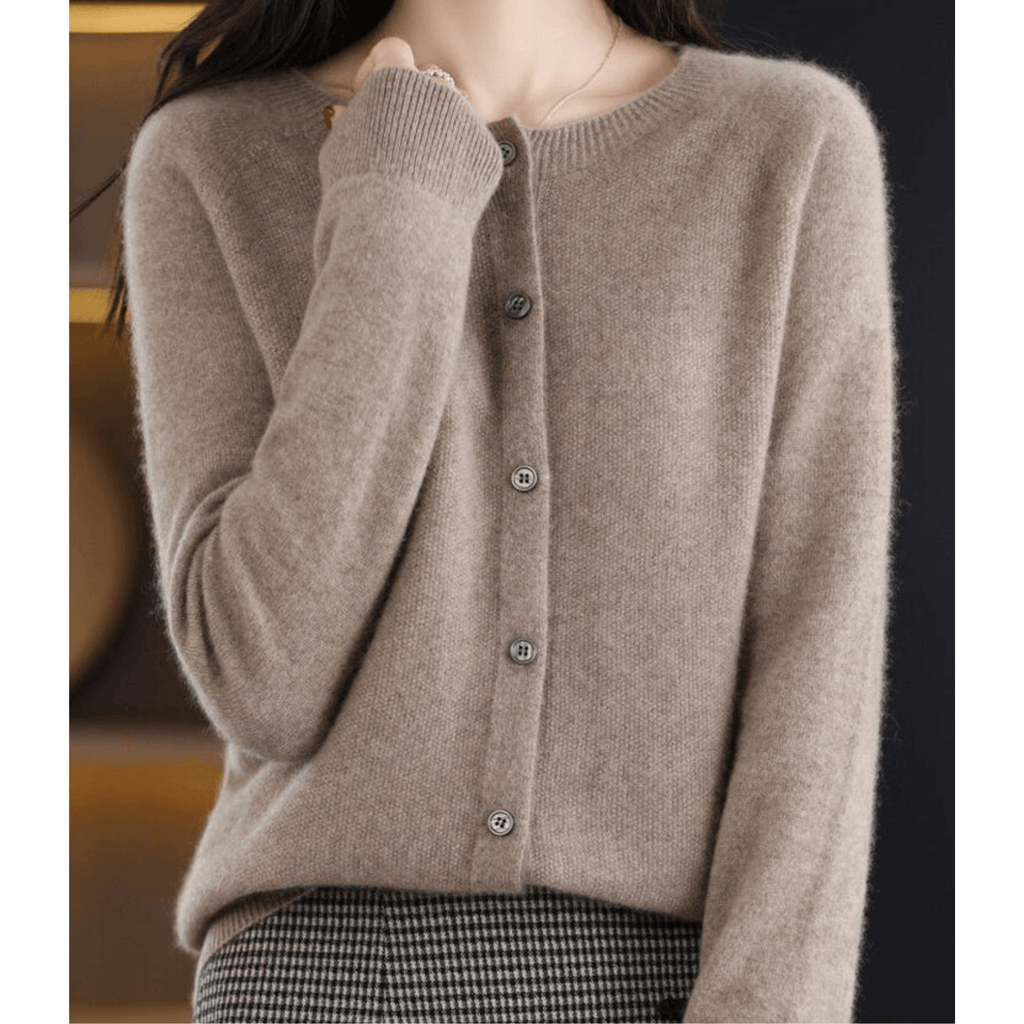 Pure Merino Wool-like Ladies O-neck Cardigan Cashmere-like Sweater-DESTINY