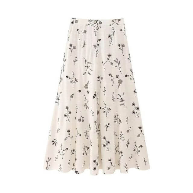A-line midi skirt with botanical print-DESTINY